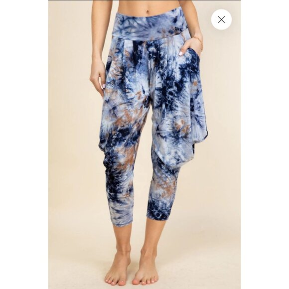 Kooniez Limited Edition Harem Pants Sz L Kaleidoscope Navy Yoga Lounge Pull On - Picture 9 of 10